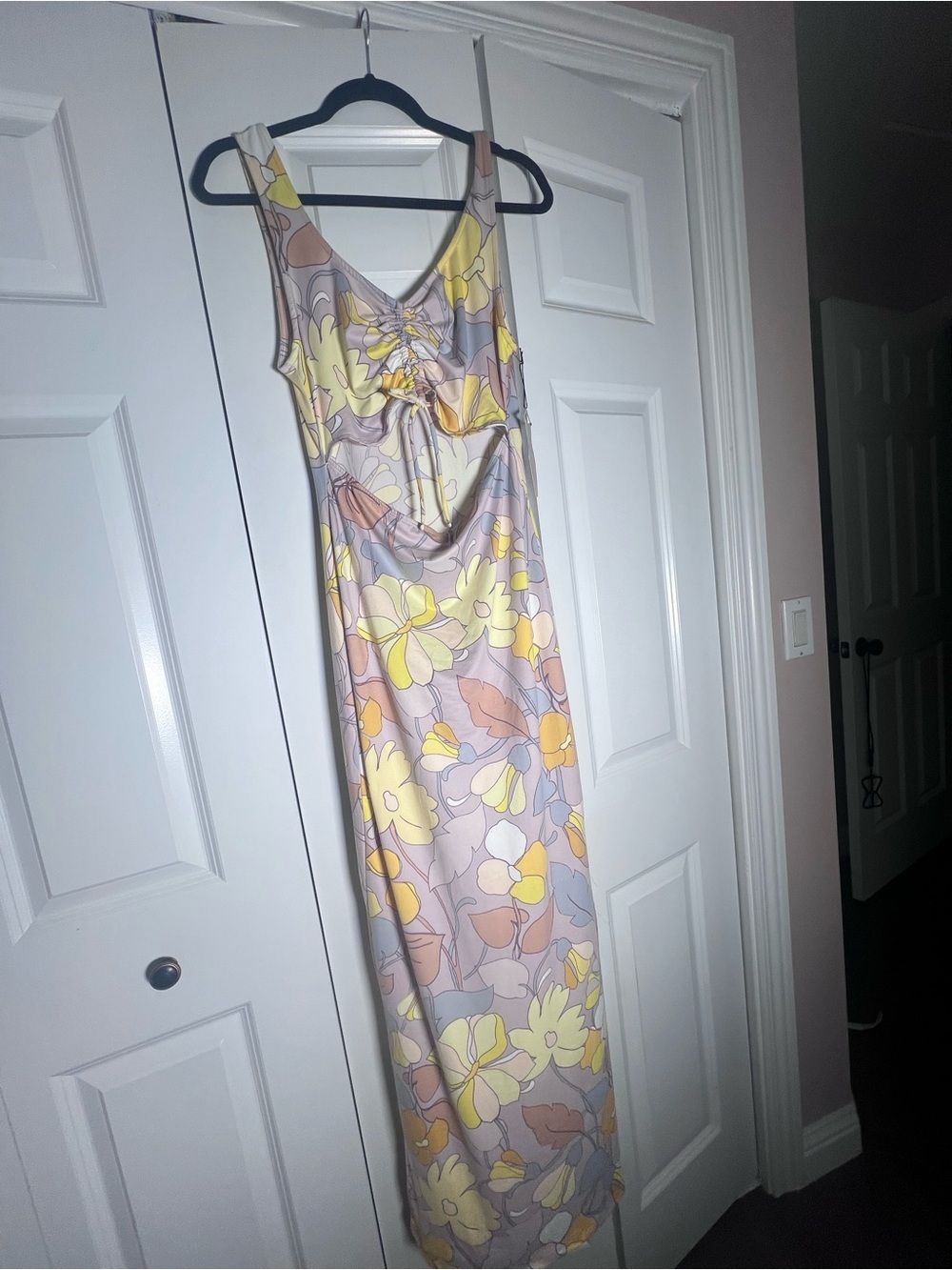 Haute Monde Yellow and Gray Floral Maxi Dress NWT - Picture 6 of 9